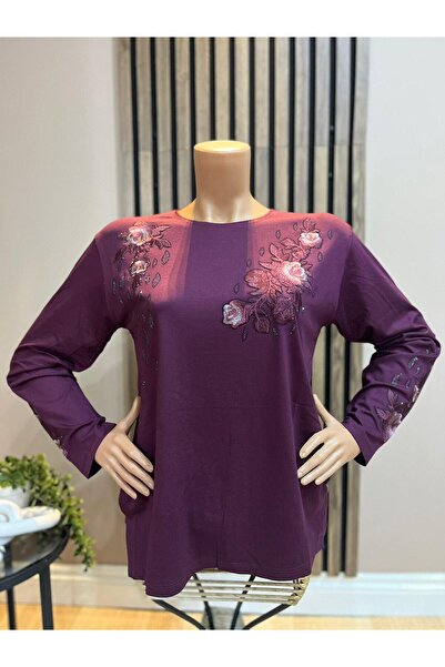 AKMAVİ Women's Middle Age and Above Round Viscose Elegant Floral Pattern Moth...
