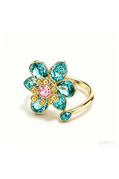 Choice1 resizable gold color Blue New light luxury flower zircon women's ring...