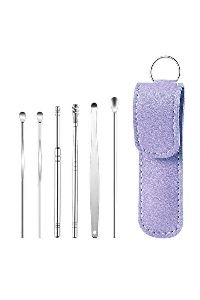 choice2 Purple setB 6Pcs/Set Stainless Steel Ear Cleaner Portable Ear Spoons ...