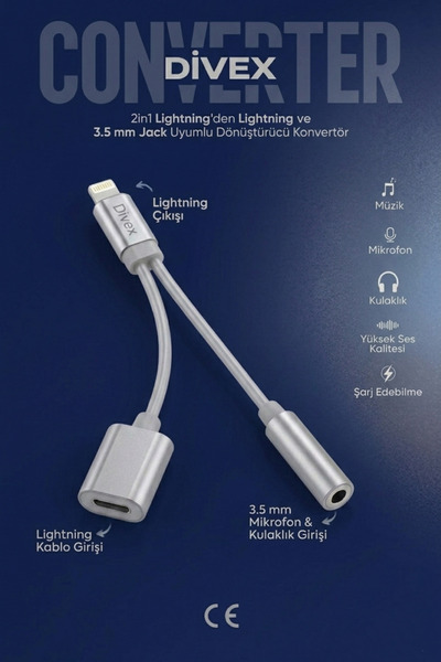 Divex iPhone ve iOS Uyumlu Lightning ve 3.5mm Jack Girişli Dönüştürücü Kablo ...
