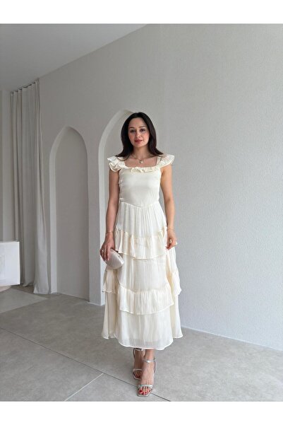 Mooi Butik Rochie midi YVONNE 7546 - Albă