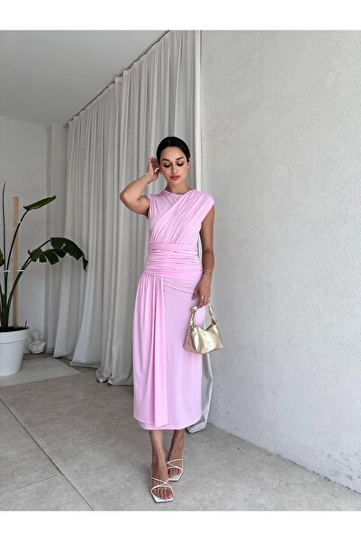 Mooi Butik Jarvi̇s Midi Dress 8051 - Powder