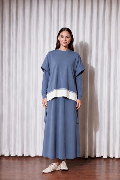 Nurcan Çetin Sleeveless Fringe Detailed Blouse Dress Double Set