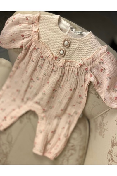 Tongs Baby Organik Kız Bebek Çiçekli Pembe Tulum