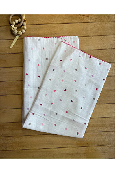 GÜLÜNCE Pink Heart Patterned Single Layer Muslin Blanket – 1 Month / 6 Months...