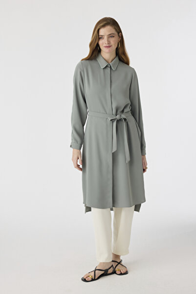 Zühre Piping Collar Belted Flowing Form Island Tea Tunic 1646