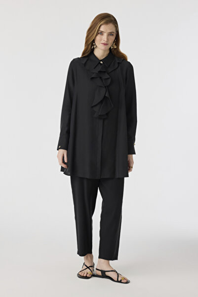 Zühre Volan Yaka Flowy Textured Black Suit 1903