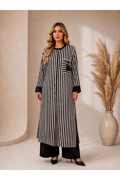 nurvina modest wear Relaxed Fit Striped Organic Viscose Tunic