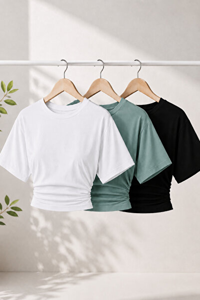 COMBİNE MİCHAİL Women's Trendy Summer Stylish 3-Piece Crop Blouse