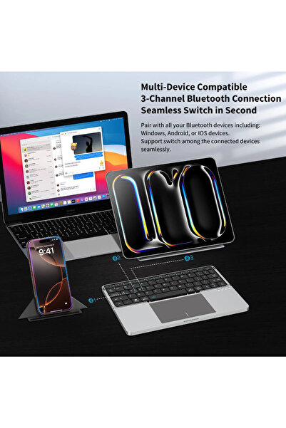 Fogy Tüm Tabletler için ve Z Fold Cihazlar için Uyumlu Mag Touchpad Blutooth Standlı Klavye 8inç ve 14.6 inç kadar Destekler