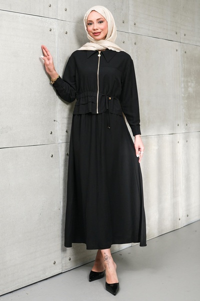 İmajButik Black Zippered Jacket Skirt Set