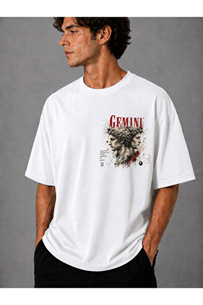 leathermood Unisex Gemini Zodiac Sign Printed Oversize T-Shirt