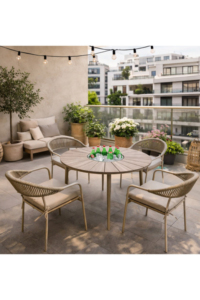 Evinizin Atölyesi Rattan Görünümlü Sandalyeli Modern Balkon Teras Seti