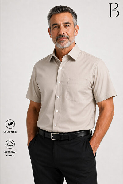 BURSPA Relaxed Fit Classic Cotton Short Sleeve Men's Dad Shirt