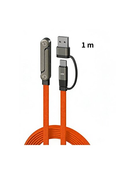 Choice1 برتقالي 1 متر ﻿   كابل شحن 2 في 1 - سلك شحن سريع بقوة 240 واط مع حامل...