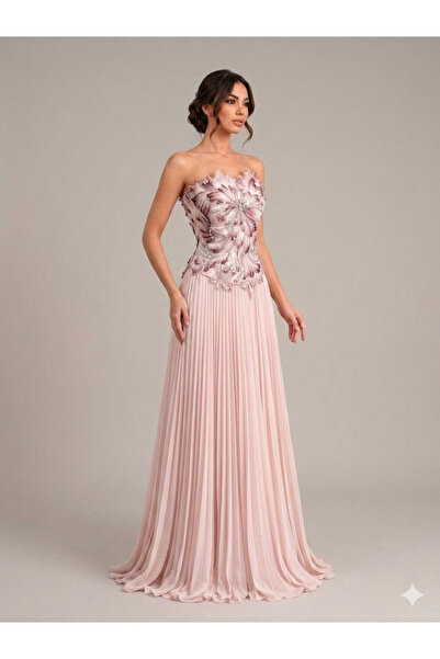 DARBEST Soft Occasion Dress with Chiffon Pleated Top and Criss-Cross Back Tie.