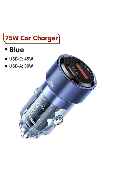 choice2 شاحن سيارة توكي الأزرق بقوة 75 واط مع منفذ USB-C، يدعم تقنية الشحن ال...