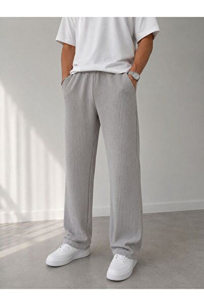 WENMİNG Men's Ottoman Ribbed Baggy Summer Trousers