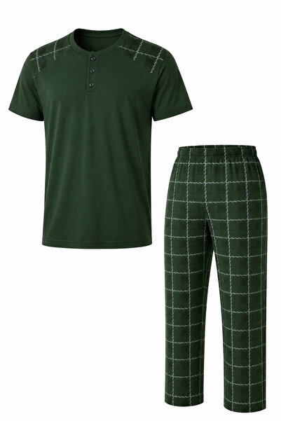 Mutlu City Men's Comfortable Fit Round Neck Short Sleeve Cotton Pajama Set 9055