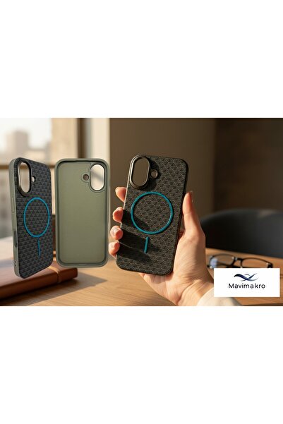 Home MAVİMAKRO İphone 17 karbon fiber desenli, metal halkalı manyetik özellik...