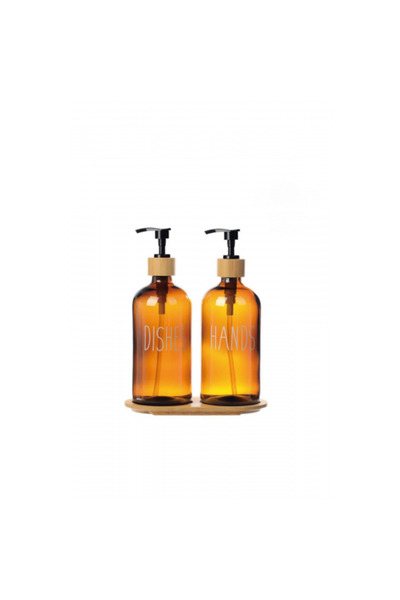 Generic Brand Amber Glass Double Liquid Soap Dispenser Set 500 ml with Bamboo...