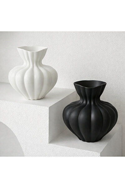 Lui Tasarım Bohemian Style 20 cm Ceramic Modern White Color Handmade Vase Blo...