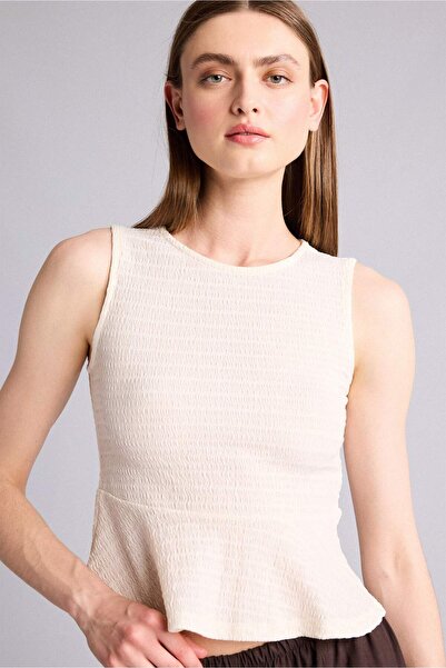DeFacto Slim Fit Crew Neck Wrinkled Textured Blouse H5194Ax26Sm