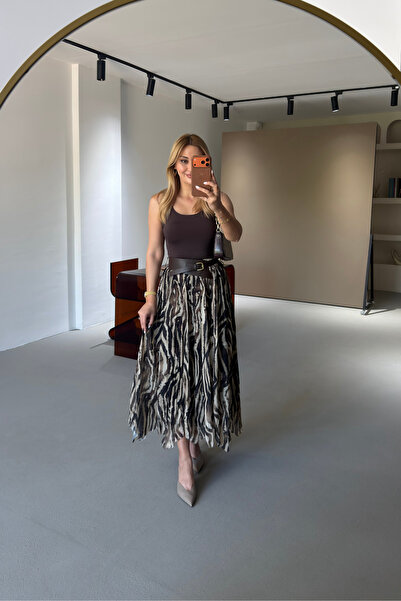 Sezgi Tekin Zebra Patterned Asymmetrical Belted Chiffon Skirt