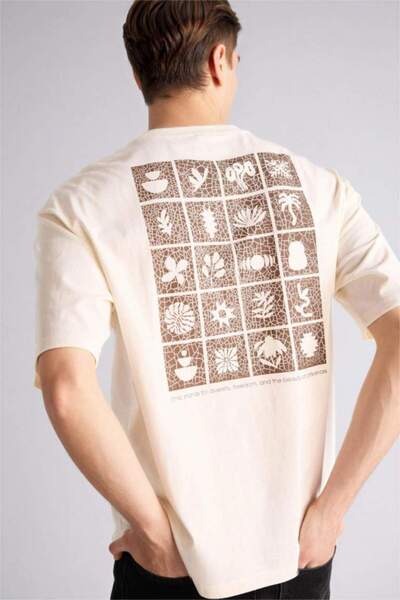 DeFacto 100% Cotton Boxy Fit Back Printed Short Sleeve T-Shirt