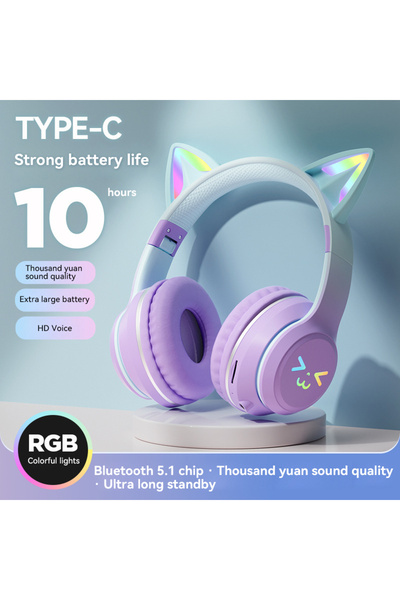 Choice4 PURPLE Gradient wireless Headphones RGB cute cat ear Bluetooth Earpho...