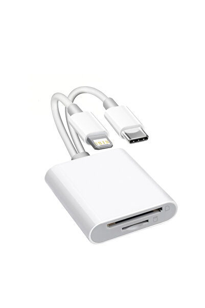 Choice قارئ بطاقة ذاكرة SD أبيض للآيفون بواجهة USB C/Lightning مزدوجة، محول ك...
