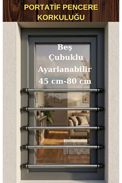 PenGüven 5 Çubuklu- İç Montaj- (45-80 CM) Portatif Pencere Korkuluğu- Çocuk G...