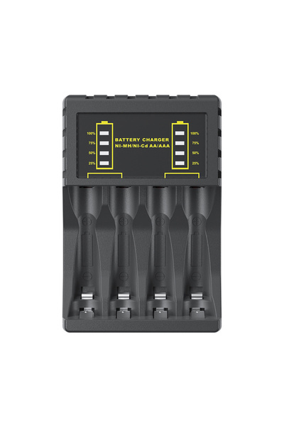 Choice شاحن بطاريات أسود بـ 4 فتحات، شاحن USB ذكي وسريع لبطاريات AAA/AA القاب...
