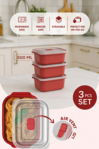 DBR Set 3 Caserole Alimentare 500ML – Compatibile Microunde, Congelator si Ma...