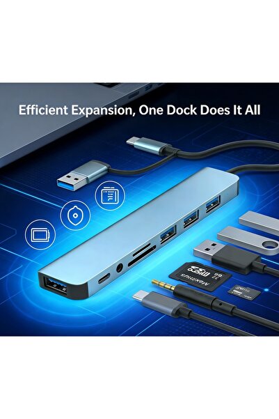 Choice موزع USB 8 في 2، موزع USB من النوع C 8 في 1 مع قارئ بطاقات ومنافذ USB ...