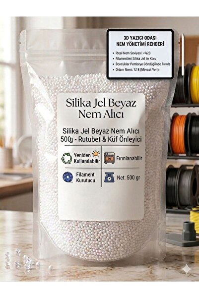 Fixotab Silikajel Beyaz Nem Alıcı 500gr - Rutubet ve Küf Önleyici -Filament K...