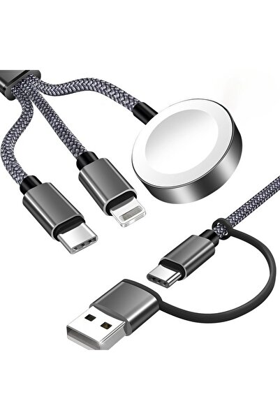 Choice كابل شحن USB-C متعدد 3 في 2 أسود بقوة 27 واط لساعة آبل وآيفون 17/16/15...