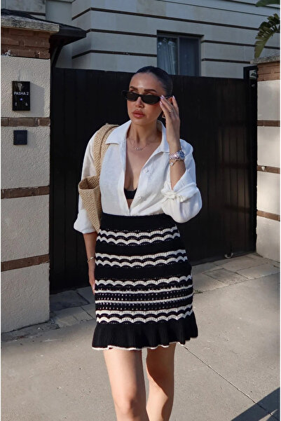 My Blog Black-Ecru Knitwear Skirt - 98081