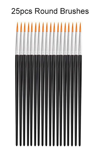 Choice 25pcs Round Flat And Round Paint Brushes Set,Pointed Flat Nylon Hair B...