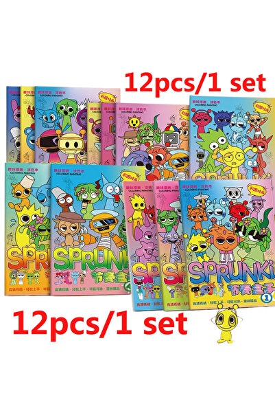 Choice Random 12pcs Cartoon Sprunki Coloring Books Anime Game Tracing Figures...