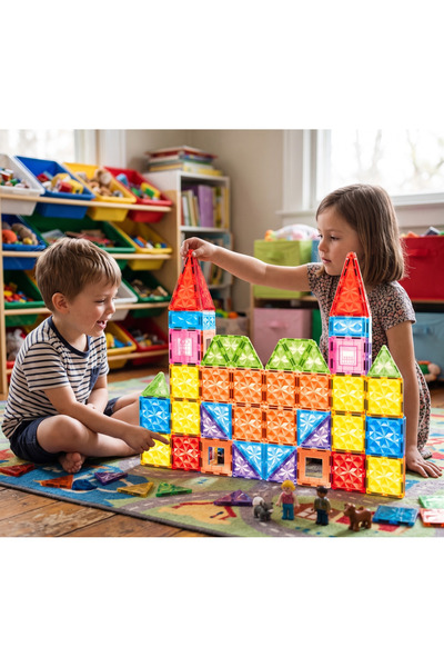 Playaks 70 Parça 7,5 Cm Manyetik Yapı Blokları Magnetic Tiles STEM Eğitici Ze...