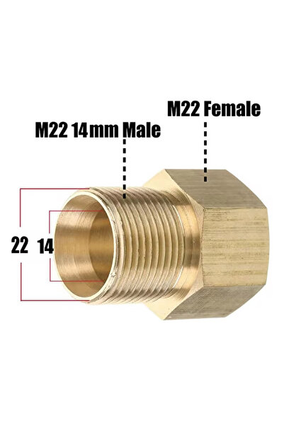 Choice Brown High Pressure Washer Coupler Metric M22 15mm Male to M22 14mm Fe...