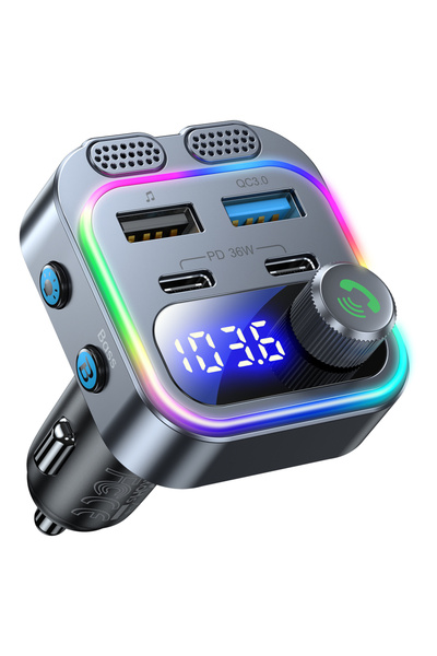 Choice GRAY 66W Fast Car Charger Bluetooth 5.4 FM Transmitter Wireless Radio ...