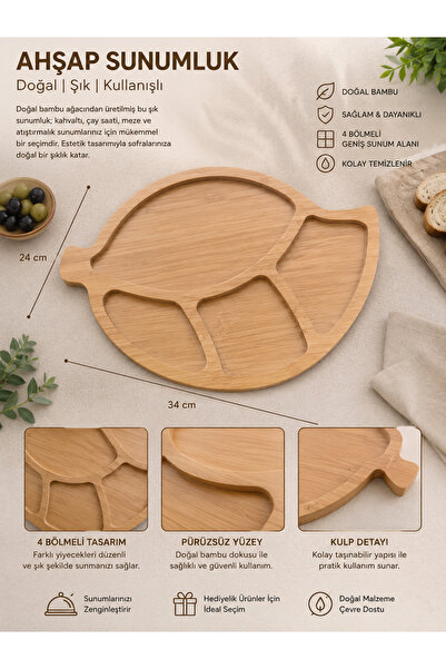 Ahşap Compartmented Presentation Tray – 4 Compartments Natural Design