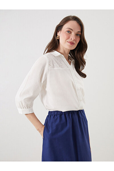 LC Waikiki Nevavm Women's Shirt with Embroidered Detail and Openwork Design