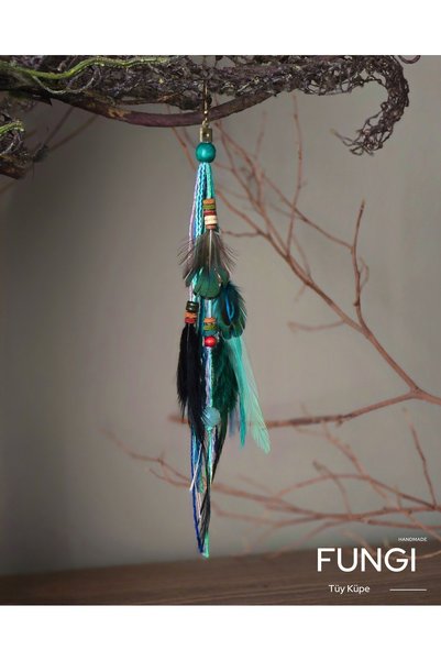 FUNGI Handmade Feather Earrings |   Bohemian Earrings with Natural Stone & Wood Detail