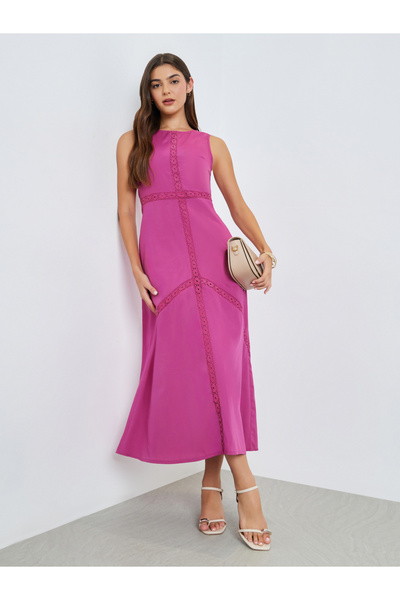 Styli Pink Self-Design Sleeveless A-Line Maxi Dress