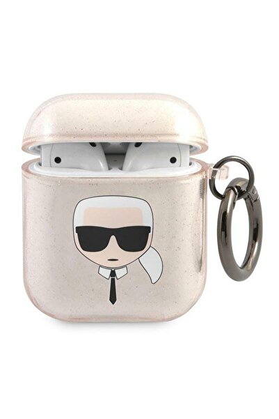 Karl Lagerfeld Θήκη Σιλικόνης Karl`s Head Glitter για Apple AirPods 1/2 Χρυσό