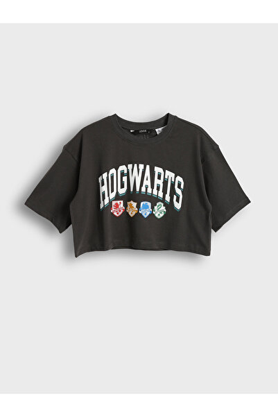 LC Waikiki Tricou de damă scurt, cu guler rotund și imprimeu Hogwarts