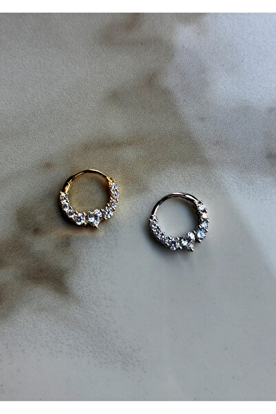 Miltonia 925 Ayar Gümüş Kalp Taşlı Halka Tragus Daith Helix Küpe Piercing